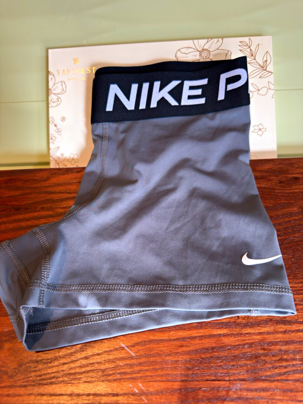 Nike Pro Women's Compression Shorts M Gray/Black Solid Logo Gym Training